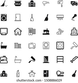 home vector icon set such as: job, texture, bank, drawing, palm, maid, cottage, blue, monitor, toilet, bungalow, beach, bookshelf, face, dress, summer, firewood, freezer, cargo, fresh, book