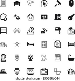 home vector icon set such as: conditioner, shelves, elegant, barber, comfort, mouse, new, communication, sale, clothing, towel, scroll, propeller, roof, sofa, drink, electronics, loan, infant, radar