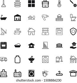 home vector icon set such as: flame, hairdryer, villa, transportation, pallets, safety, grinder, lodge, company, loudspeaker, parcel, dishwasher, protection, broadcast, logistic, satellite, beautiful