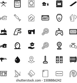 home vector icon set such as: gamepad, clothing, ironing, clothes, living, navigation, retro, temperature, global, investment, sew, hold, mark, bubble, traditional, plan, memory, ventilator, antenna