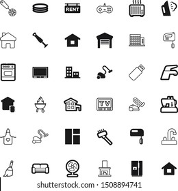 home vector icon set such as: cleanup, comfortable, board, architectural, inflatable, textile, open, gaming, oven, propeller, grilled, console, keypad, shopping, burning, commercial, holiday, antenna