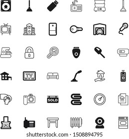 home vector icon set such as: rag, cooker, call, burning, epilator, epilators, storage, stacked, outline, contemporary, cushion, barometer, sofa, locker, memory, drive, eps, window, advertisement
