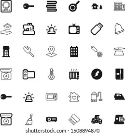 home vector icon set such as: window, pin, show, doorbell, heart, celsius, freeze, pan, iron, call, sew, handcraft, hotel, cleanup, apartment, hobby, tidy, road, thermostat, route, seasonal, floor