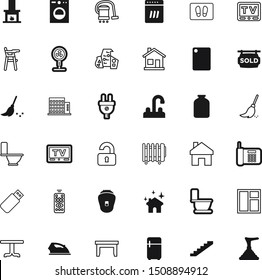 home vector icon set such as: hair, fire, eps, motion, doormat, out, sold, villa, fridge, note, mop, cooler, cleanup, buildings, restroom, slice, ventilator, heat, conditioner, circle, pattern