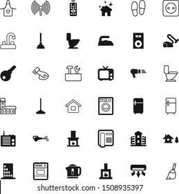 home vector icon set such as: plunger, conditioner, hairdresser, bucket, fabric, system, load, plastic, secret, tidy, place, shopping, wrench, housemaid, fm, blue, ventilation, uniform, climate