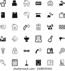 home vector icon set such as: control, instrument, signboard, drive, news, technical, wash, data, music, salon, project, interior, beauty, cool, plan, speakers, eps10, loud, hairdryer, find