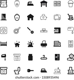 home vector icon set such as: guardrails, bread, burning, brick, sanitary, screen, video, printer, plug, craft, winter, shine, sew, preparation, property, residence, hobby, pail, play, standard