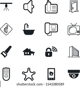 home vector icon set such as: law, property, industry, power, hacksaw, apartment, online, hygiene, monitored, cloud, telephone, computer, head, sheriff, cctv, light, clean, volume, speaker, flame