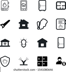 home vector icon set such as: drawing, freezer, floor, protect, drip, sprinkler, electronic, bag, smokestack, storage, app, phone, mortgage, fill, spray, steel, high, luggage, saw, work, gate