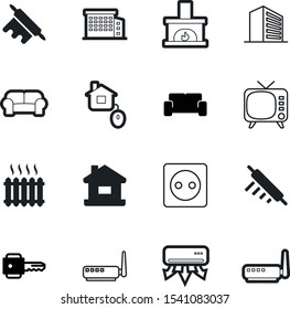 home vector icon set such as: plug, heater, armchair, factory, buildings, homepage, conditioner, burn, switch, fill, save, open, cooler, metal, comfort, fire, voltage, condition, residence, firewood
