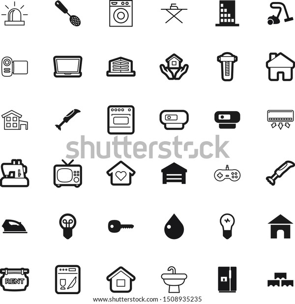 home vector icon set such as: air, cleaner, cook,\
perspective, joypad, raindrop, cleaning, oven, new, sale, blank,\
electronics, wood, dinner, healthy, press, fashion, nature, health,\
curve, pad, soap