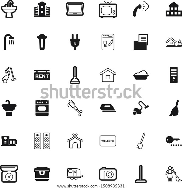 home vector icon set such as: connect, stylish,\
tourist, stick, brush, news, drain, care, machine, collection,\
signboard, energy, tub, sanitary, plate, tv, chalet, car,\
loudspeaker, rubber,\
smooth