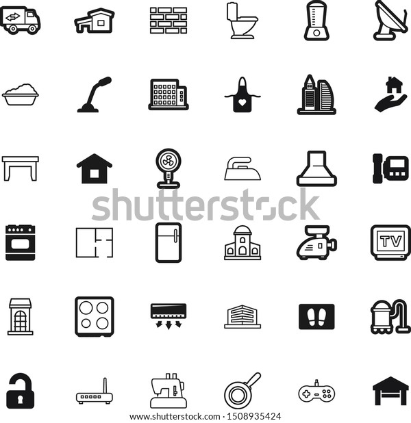 home vector icon set such as: handle, bowl, press,\
architect, investment, retro, industry, bubble, safe, studio, play,\
uniform, mincer, men, gateway, padlock, clothes, basin, laundry,\
record, sew