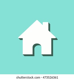 Home vector icon with shadow. White illustration isolated on green background for graphic and web design.