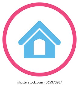 Home vector icon. Style is bicolor flat circled symbol, pink and blue colors, rounded angles, white background.