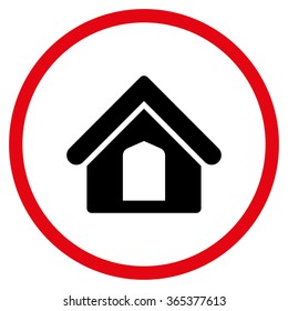 Home vector icon. Style is bicolor flat circled symbol, intensive red and black colors, rounded angles, white background.