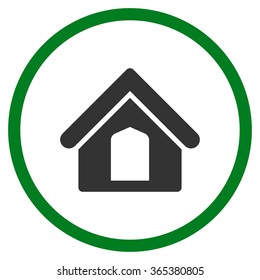 Home vector icon. Style is bicolor flat circled symbol, green and gray colors, rounded angles, white background.