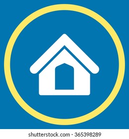Home vector icon. Style is bicolor flat circled symbol, yellow and white colors, rounded angles, blue background.