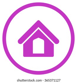 Home vector icon. Style is flat circled symbol, violet color, rounded angles, white background.