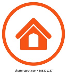 Home vector icon. Style is flat circled symbol, orange color, rounded angles, white background.