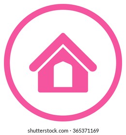 Home vector icon. Style is flat circled symbol, pink color, rounded angles, white background.