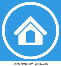 Home vector icon. Style is flat circled symbol, white color, rounded angles, blue background.