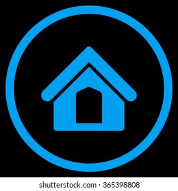 Home vector icon. Style is flat circled symbol, blue color, rounded angles, black background.