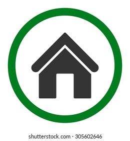 Home vector icon. This rounded flat symbol is drawn with green and gray colors on a white background.