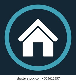 Home vector icon. This rounded flat symbol is drawn with blue and white colors on a dark blue background.