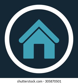 Home vector icon. This rounded flat symbol is drawn with blue and white colors on a dark blue background.