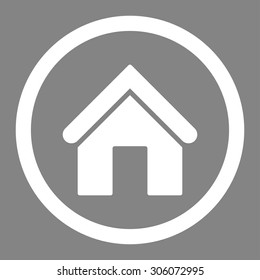 Home vector icon. This rounded flat symbol is drawn with white color on a gray background.