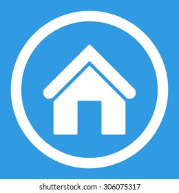 Home vector icon. This rounded flat symbol is drawn with white color on a blue background.