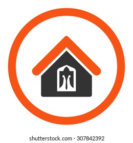 Home vector icon. This rounded flat symbol is drawn with orange and gray colors on a white background.