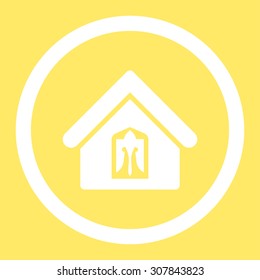 Home vector icon. This rounded flat symbol is drawn with white color on a yellow background.