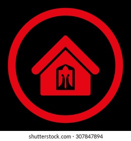 Home vector icon. This rounded flat symbol is drawn with red color on a black background.