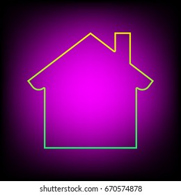 home vector icon. Vector. Yellow-green gradient linear icon on magenta light as background