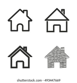 Home vector icons set. Black illustration isolated on white background for graphic and web design.