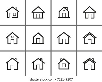 Home vector icons set. Black illustration isolated for graphic and web design.