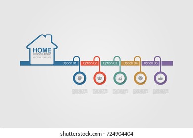 Home, vector infographic template for diagram, graph, presentation, chart, business concept with 5 options.