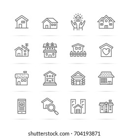 home vector line icons, minimal pictogram design, editable stroke for any resolution