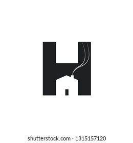 Home vector logo template. Art logotype of wooden house. Abstract logo design for construction company or interior design studio.