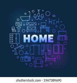 Home vector round Furniture and Interior concept colored linear illustration or banner