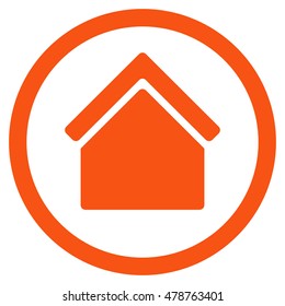Home vector rounded icon. Image style is a flat icon symbol inside a circle, orange color, white background.