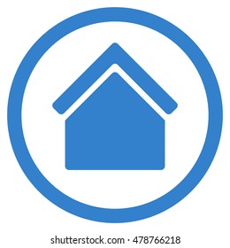 Home vector rounded icon. Image style is a flat icon symbol inside a circle, cobalt color, white background.