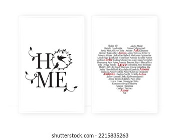 Home, vector. Scandinavian minimalist poster design. Typographical wall art design.