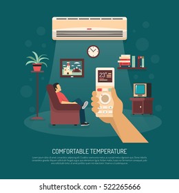 Home ventilation conditioning and heating equipment providing comfortable temperature flat vector illustration