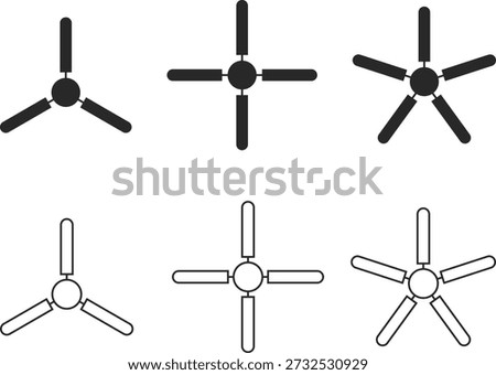 Home Ventilation Icons. Ceiling fan symbol. Interior design regulation signs. Electrical Appliance Icons