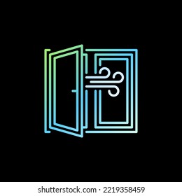 Home Ventilation outline colorful icon - Open Window vector concept symbol on dark background