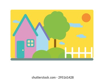 Home Village Flat Design Set Vector