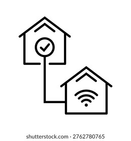 Home vpn icon. Technology and cybersecurity line symbol. Black and white.